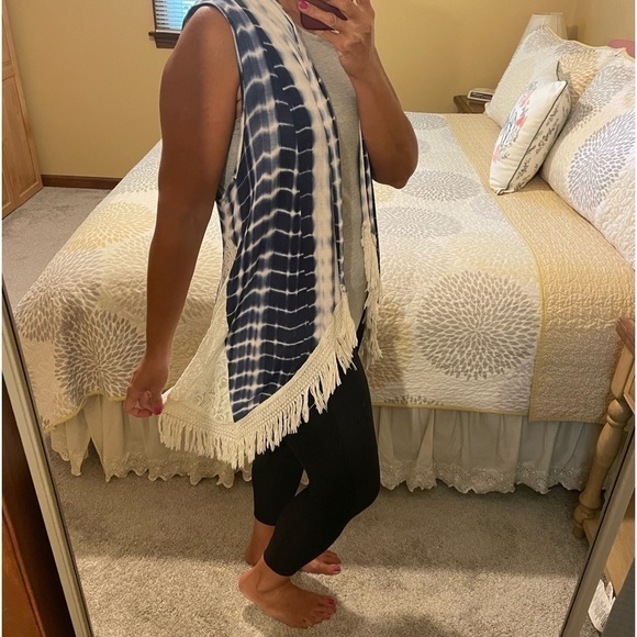 Tie-dye open front fringe cardigan size large - Picture 1 of 6